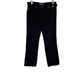 Gloria Vanderbilt size 14 Priscilla belted Black corduroy straight leg pants